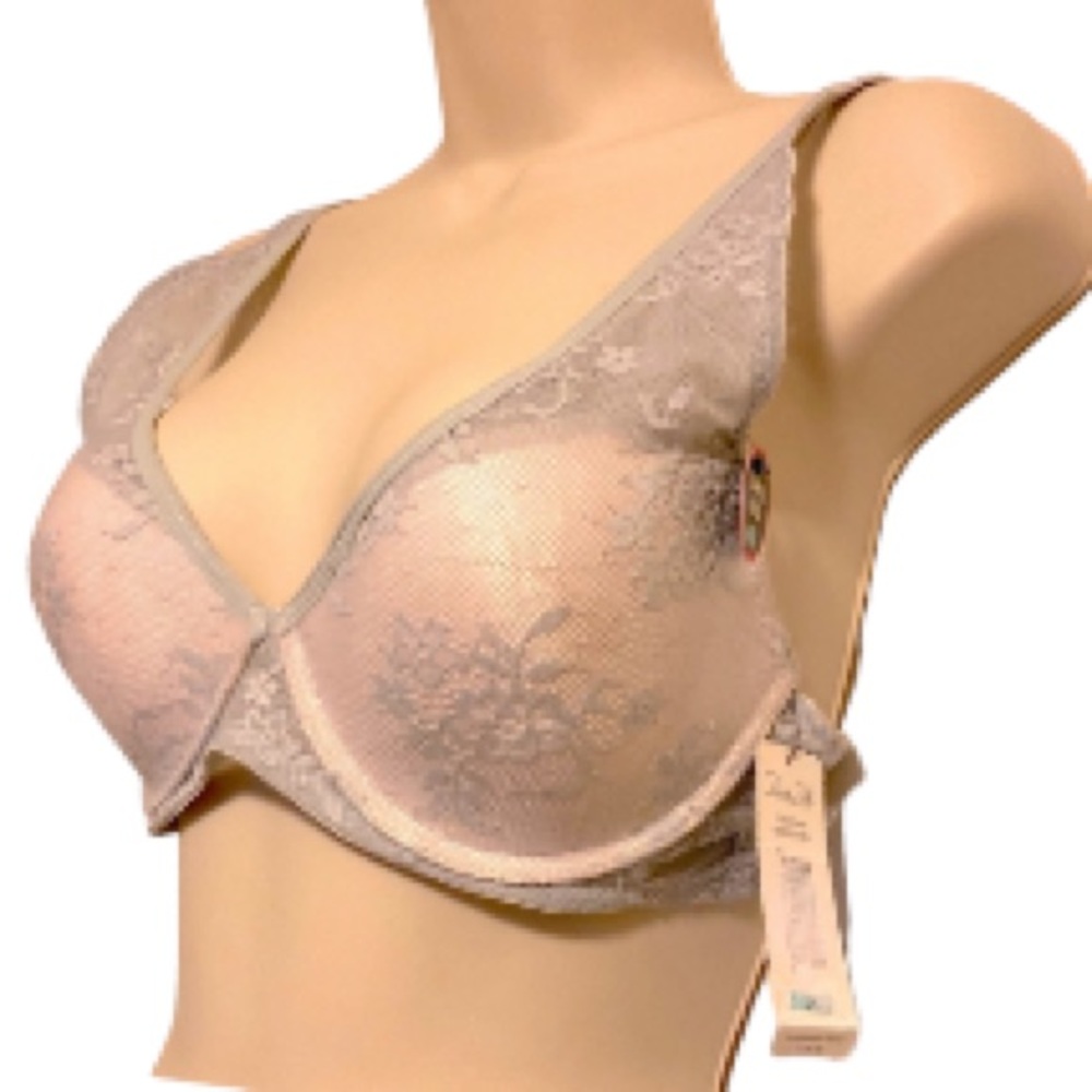 Floral Lacey Nude and Gray Padded Bra by Rene Rofe Womens 34C